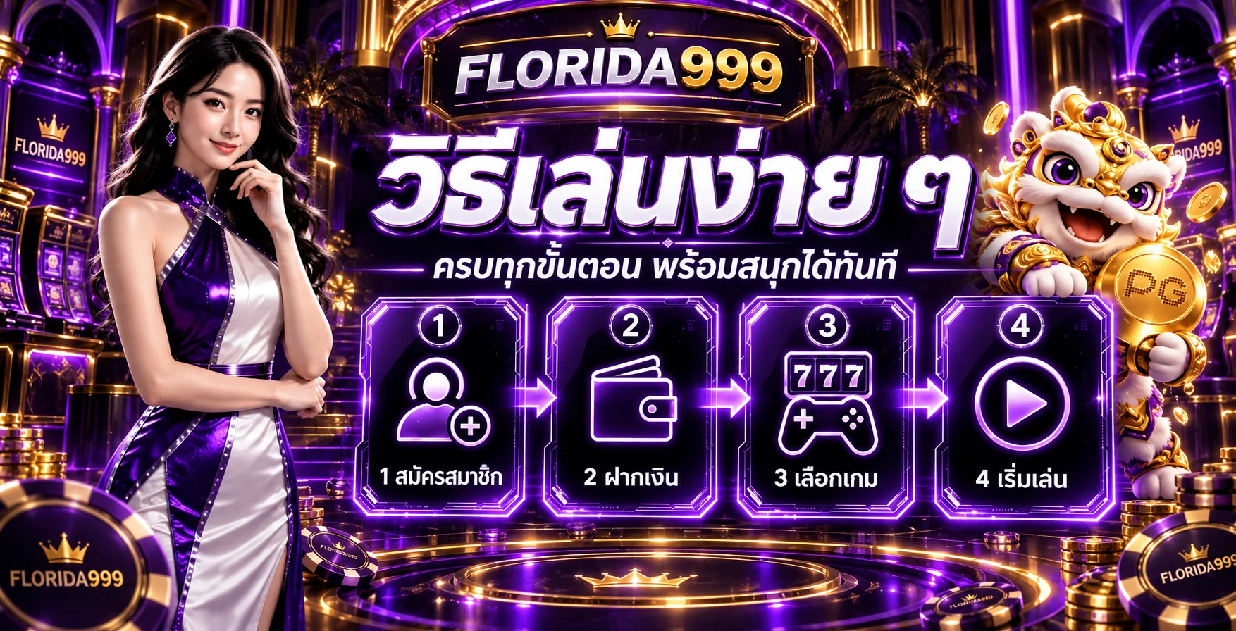 ขั้นตอนเลือกและทดลองสล็อต FLORIDA999